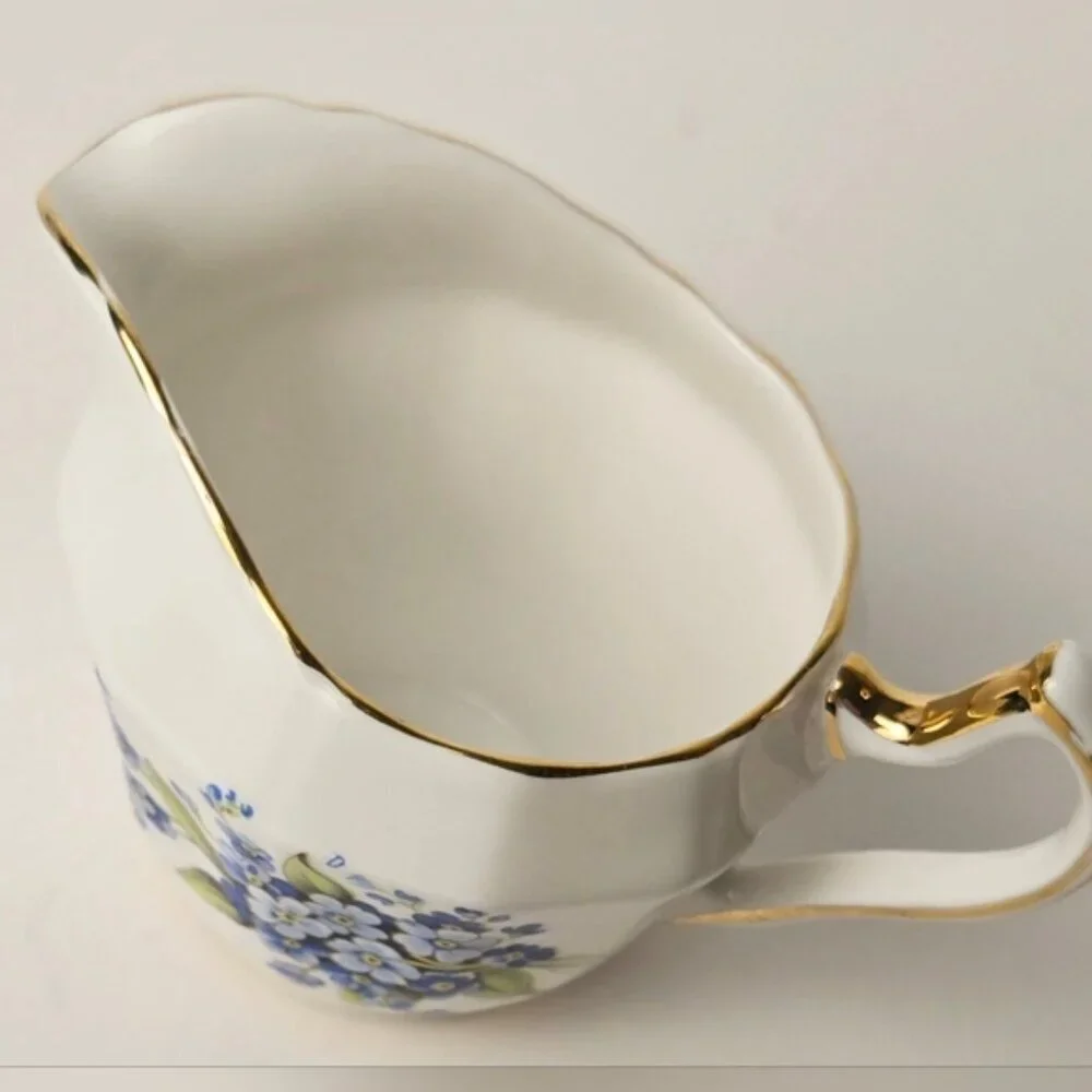 Vintage Windsor Bone China Creamer Sugar Bowl Forget Me Not England